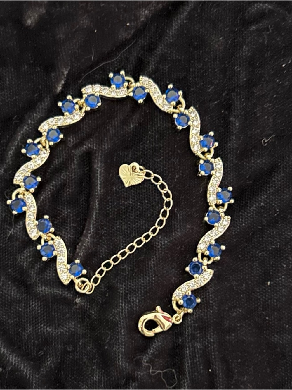 Gold Plated Tennis Bracelet with Blue  CZ Stones - NWOT